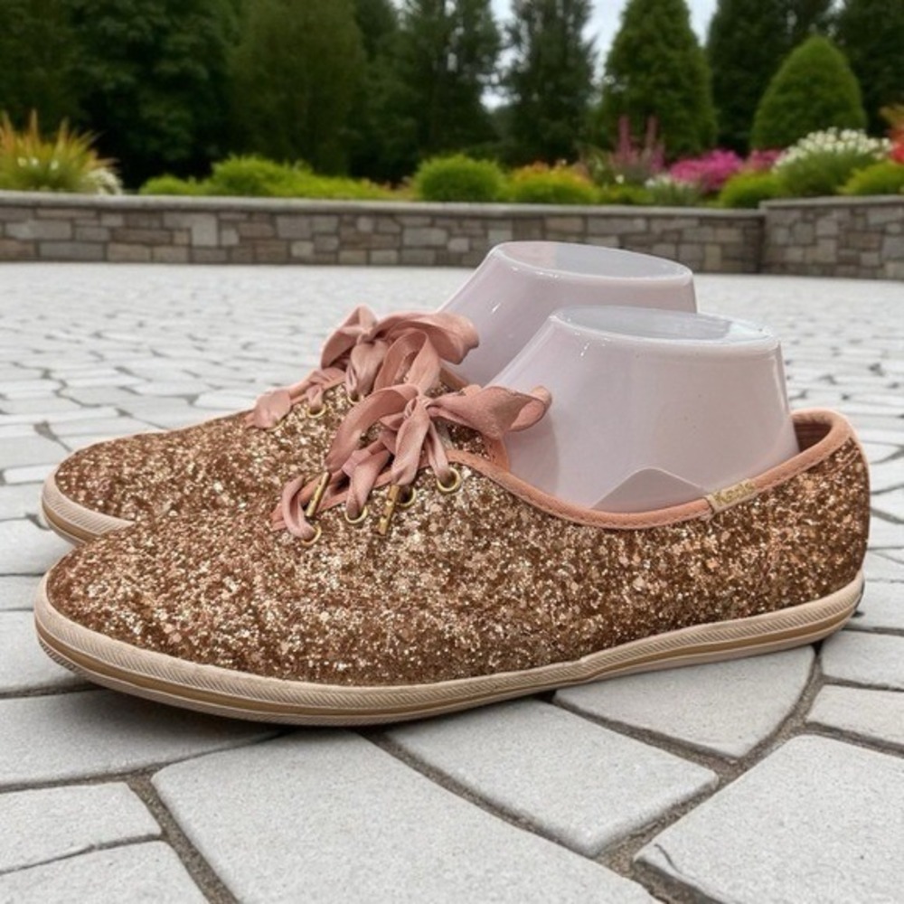 Kate Spade x Keds Rose Gold Bridal Sparkle Embellished Sneakers‎ Women's 8